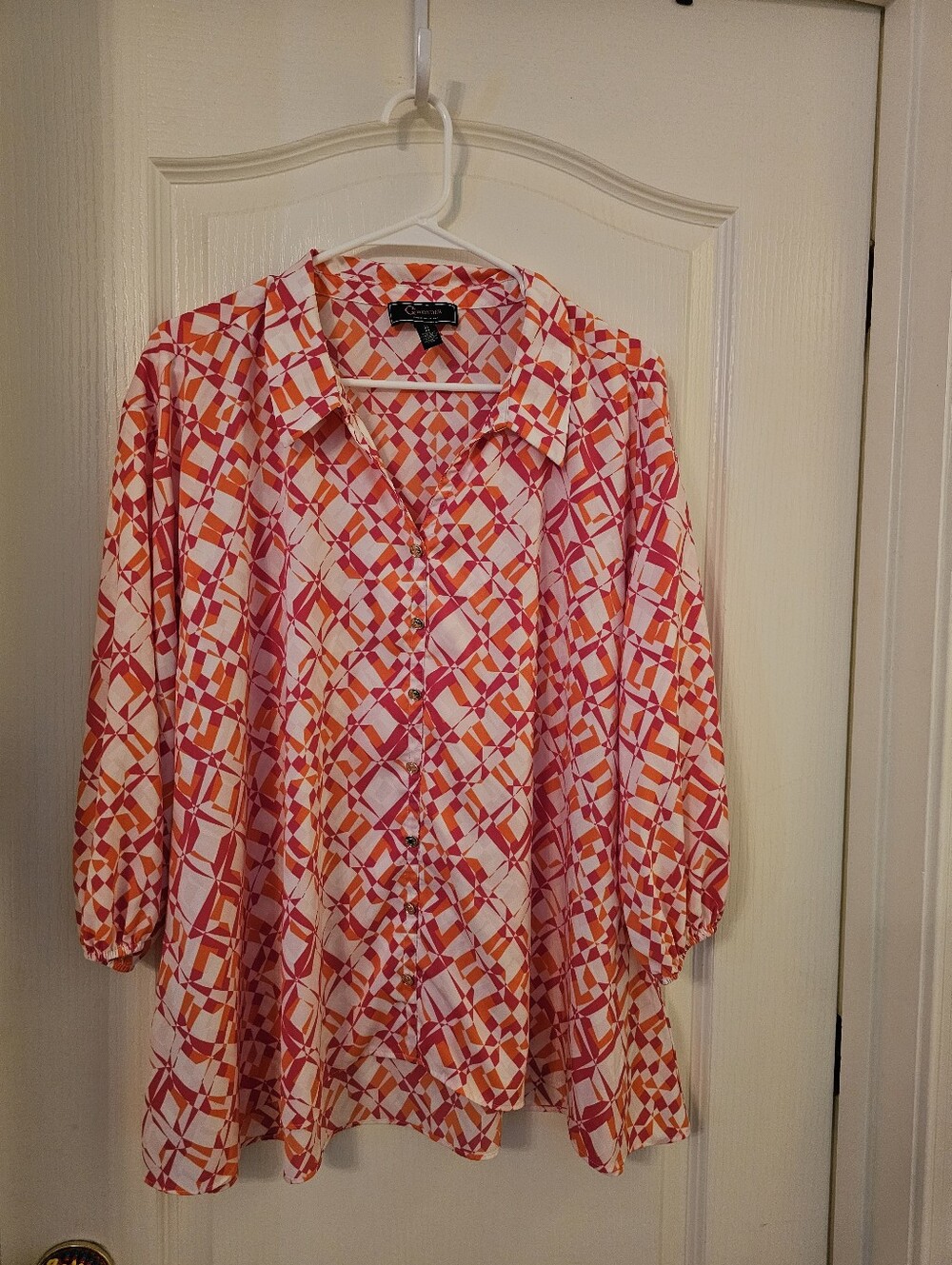 Christian Siriano Pink & Orange Geometric Button-Front Blouse